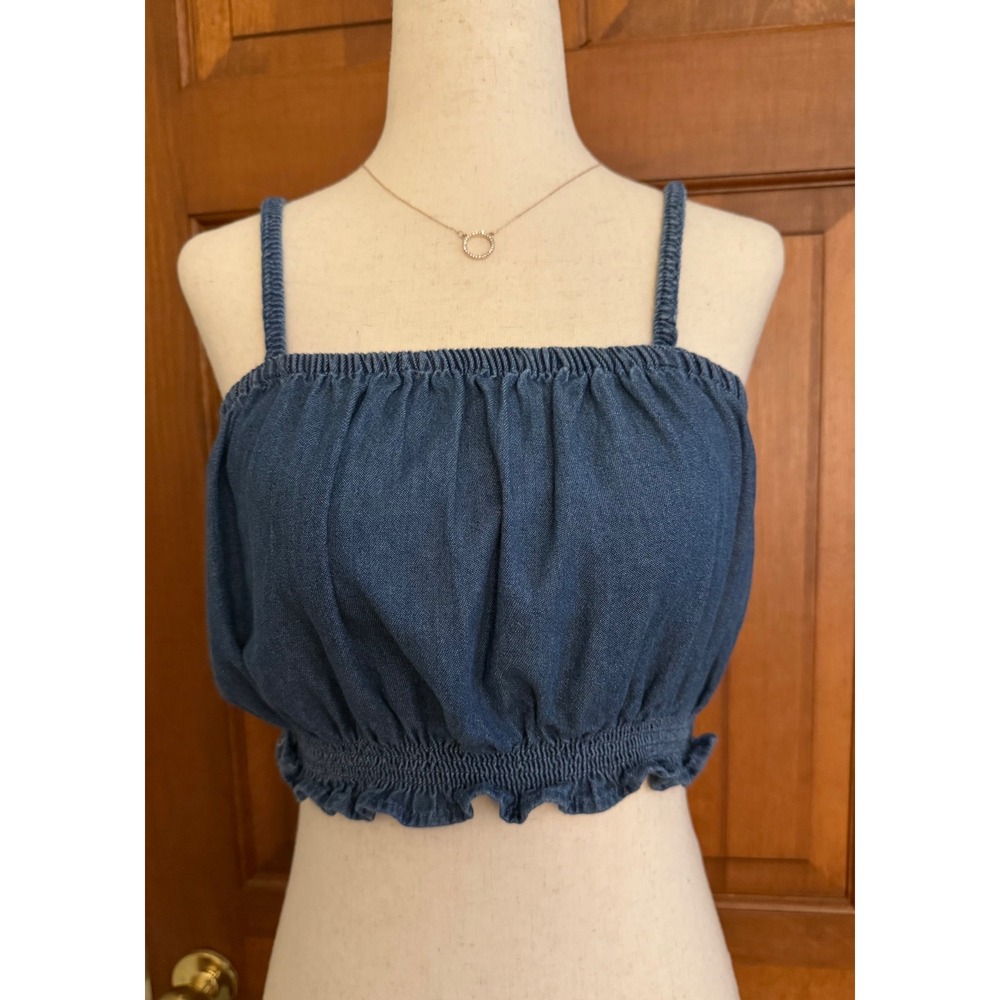 American Eagle Western Indie-Boho Crop Top Womens S Blue Beachy Sleeveless Denim